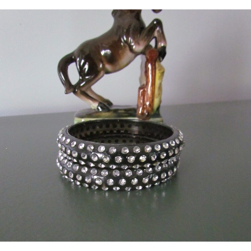 Vintage 1950s-60s Rhinestone Acrylic Bangle Bracelets Pair Smoky Gray